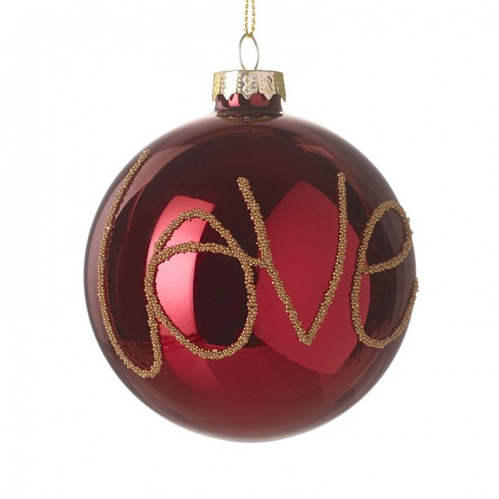 Red Glass Gold Love Lettering Baubles